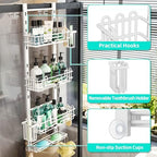 HapiRm 4 Tier Over the Door Shower Caddy, Hanging Shower Caddy with 22 Hooks and 2 Toothbrush Holders, No Drilling Adjustable Hanging Bathroom Organizer - White - Image 4