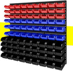 90Pcs Plastic Wall Mounted Storage Bins Parts Rack Nuts And Bolt Bins Organizer For Shop Garage for Screws, Nuts, Bolts, Nails, Beads, and Small Hardware Parts,Red,Blue,Black by Unknown