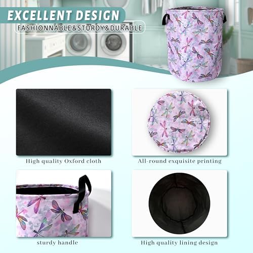 Watercolor Dragonfly Laundry Basket Oxford Cloth Foldable Hamper18.9x16.5In - Image 4
