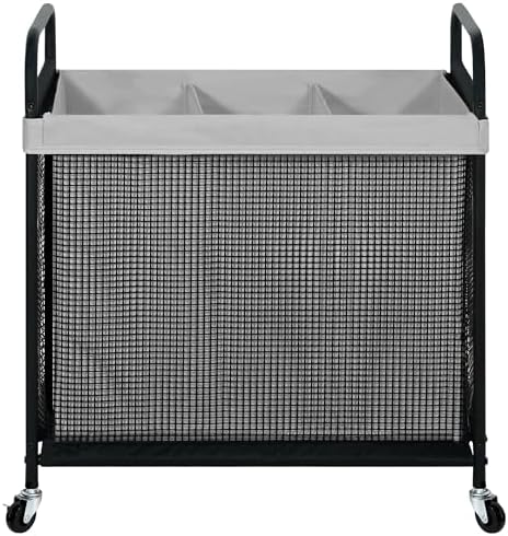 STO STO Laundry Hamper 3 Section, 120L Rolling Laundry Sorter Cart with Removable and Washable Liner Bag, Clothes Hamper with Wheels and Metal Handle for Laundry Room and Bedroom, Gray by STOSTO