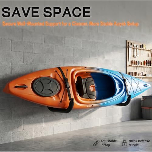 Kayak Storage Rack, Heavy Duty Wall Mount Kayak Hanger for Secure Storage, Garage Hooks for Kayaks, SUP Paddle Boards, Canoes, Surfboards - Image 5