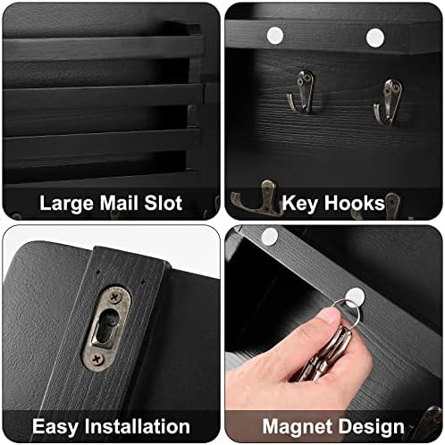 Decorative Key Hanging Rack with 10 Hooks – Easy Install Natural Wooden Key and Mail Holder for Wall Mount – Entryway Decor Rack with Shelf (Black) - Image 3
