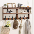 29" Coat Rack Wall Mount with Shelf, Pine Two-Tier Wall Shelf Mounted Coat and Key Hanger with 7 Heavy Duty Hooks 4 Key Hooks, Entryway Key Holder with Mail Holder for Bedroom,Living Room (Brown) by Unknown