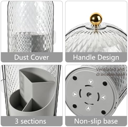 Toothbrush Holder with Cover for Bathroom Countertop, Organizer, Gray - Image 4