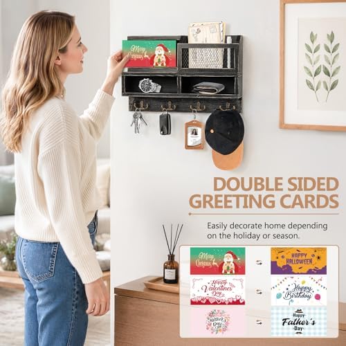 Key Holder Wall Mount, Wooden Mail and Key Organizer, Black - Image 2