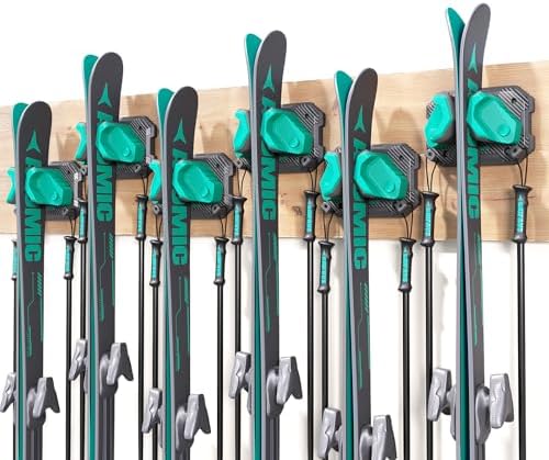 Ski & Snowboard Wall Rack for Garage Wall Fits Any Ski/board, Ski Wall Mount Holders Damage-Free Storage Rack, Garage Organization Space-Saving Winter Gear Organizer, Green, 6 Pack by SkifavsSkiWallMount