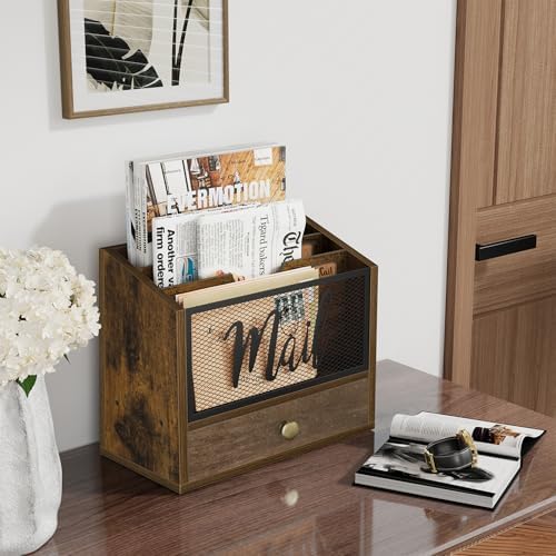 YINMIT Mail Organizer Countertop, 3-Slot Small Desk Organizer with Drawer - Image 7