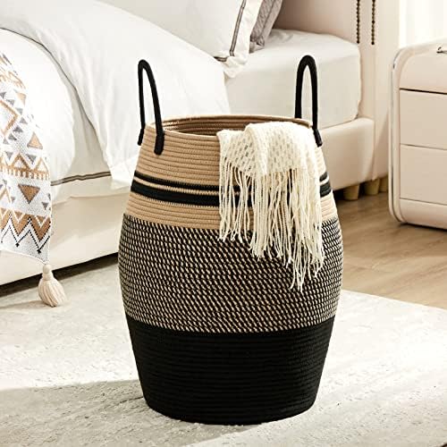 Extra Large Laundry Hamper Basket 105L Woven Blanket Basket, Brown & Black - Image 2