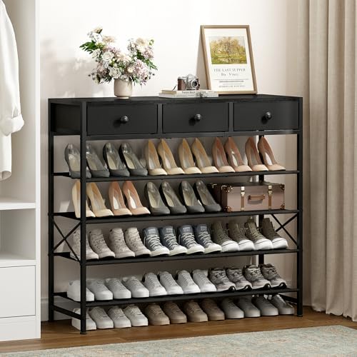 5 Tier Shoe Rack with 3 Drawers Black - Image 2