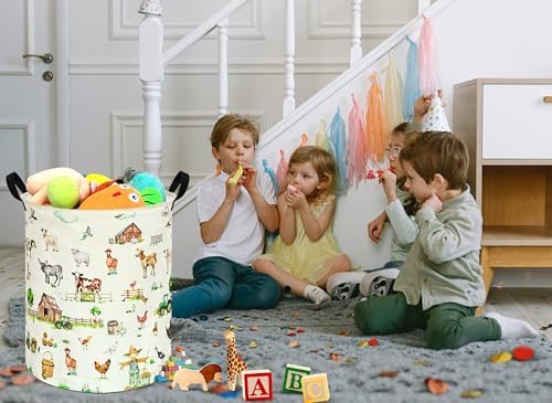 Collapsible Kids Laundry Basket Clothes Hamper, Foldable Storage Organizer Bin, Toy Clothes Storage with Handles for Boys Girls Bedroom, Room Decor Farm - Image 5