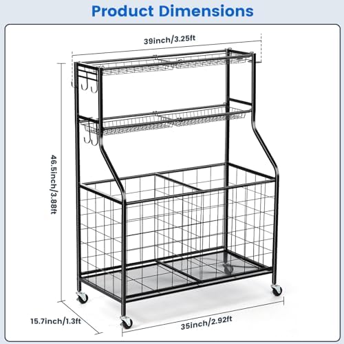 Kinghouse Sport Equipment Organizer for Garage, Steel Basketball Rack with Bat Holder and Hooks, Easy Assembly Storage for Balls, Kids' Toys, Workout Gear, Home Gym, Outdoor - Image 6
