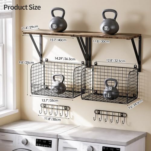Housolution Garage Shelving Wall Mounted with Basket & Hook up to 154 LBS - Image 3