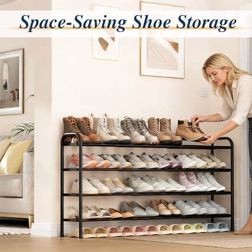 ENJOYBASICS 4 Tier Expandable Shoe Rack, Metal Small Shoes Shelf, Black - Image 3