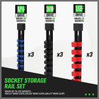 SWANLAKE 9-Piece Premium Socket Holder Organizer Set, 1/4-Inch x 48 Clips, 3/8-Inch x 45 Clips, 1/2-Inch x 36 Clips, Premium Quality Socket Clip Rail Holder - Image 2