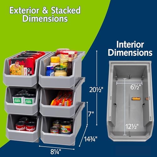 ReadySpace Large Stackable Plastic Storage Bins, 6-Pack, Grey - Image 3