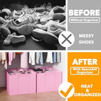SpaceAid Shoe Organizer for Closet, 2 Pack Foldable Shoe Storage Containers Baskets Boxes Bins w/Adjustable Dividers, Fits 16-32 Pairs, Pink - Image 2