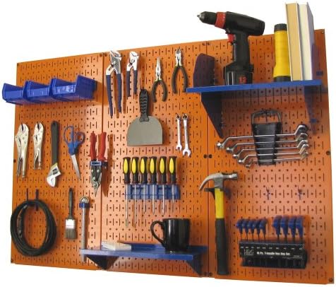 Wall Control Pegboard Organizer 4 ft. Metal Pegboard Standard Tool Storage Kit with Orange Toolboard and Blue Accessories by Wall+Control