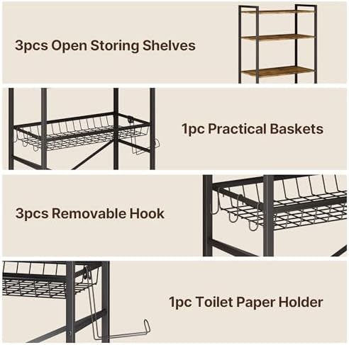 Gizoon Over-The-Toilet Storage Rack with Adjustable Shelf and Basket, 4-Tier Freestanding Space Saver Bathroom Shelves Above Toilet for Room - Image 5