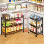 3IngSeagulls 3-Tier Expandable Rolling Pantry Floor Organizer, Stackable Pantry Storage Cart with Wheels, Kitchen Fruit and Vegetable Storage Rack for Onion, Potato, Food, Snacks - Image 4