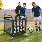 STO STO 2 Pack Rolling Sports Ball Storage Cart, Lockable Basketball Cage with Elastic Straps, Sport Equipment Holder Organizer for Indoor Outdoor, Steel Storage Rack for Playgroud and Gym, Black - Image 5