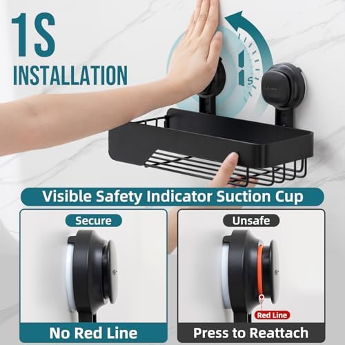 TAILI Shower Caddy Suction Cup Rustproof Metal Visible indicator Black - Image 2