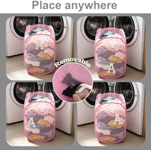 Collapsible Pop Up Laundry Hamper, Extra Large with Removable Initial Letter A, Mesh Foldable Laundry Basket, 28" x 16" x 16" (Pink) - Image 5