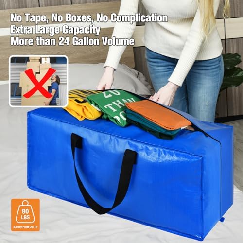 Heavy Duty Blue Moving Bags with Strong Zipper Handles Backpack Straps - Image 4