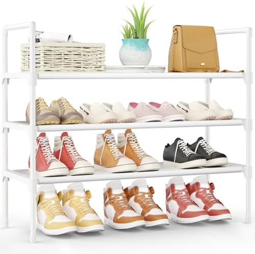 Kitsure Shoe Rack for Closet, Shoe Organizer, 27.6" Wide - 3 Tier, White | Shoe Storage for Closet, Entryway, Easy- Assembly& Space-Saving Shoe Shelf with Side Handle, Closet Organizer by Kitsure