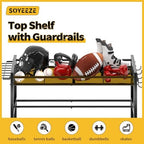 SOYEEZE Sports Equipment Organizer- Ball Storage for Garage,4 Tiers Outdoor Toy Storage,Soccer Racks,Basketball Shooting Training Stand Cart with Wheels and Hooks for Home-School and Gym Use - Image 4