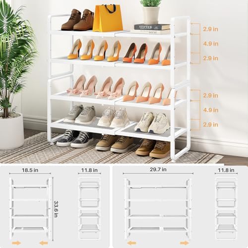 Expandable Metal Shoe Rack for Closet, Entryway & Garage, 4-Tier, White | Adjustable Height for Boots, Stackable Design, Dense Mesh Shelves for Heels, Fits Small Spaces, Apartments and Rentals - Image 3