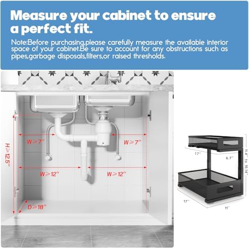 1 Pack 17IN Depth Under Sink Storage Organizer, Large 2-Tier Elegant Mesh Pull Out Shelf for Kitchen and Bathroom Cabinet Organization, L-Shaped and Adjustable Height Design-Black - Image 2