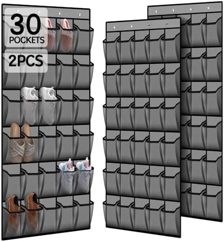 Over the Door Shoe Organizer with 30 Breathable Mesh Pockets (2PC-Gray) by Unknown
