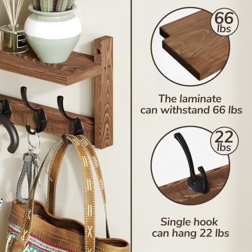 AMBIRD 34.2 inch Wooden Extra-Long Wall Hook Rack with Shelf - Versatile and Decorative Wall-Mounted Storage - 10 Hooks for Hanging Coats, Hats, Scarves - Ideal for Entryways, Bedrooms, Closets - Image 7