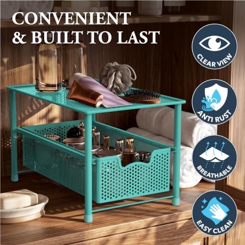 Simple Houseware Stackable Under Sink Sliding Basket Drawer, Turquoise - Image 5