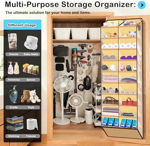 Kotkn 10-Tier Over the Door Shoe Organizer, 20 Pockets Holds 20-30 Pairs, Heavy-Duty Oxford Fabric with Hexagon Mesh for Boots & Sneakers, Beige - Image 5