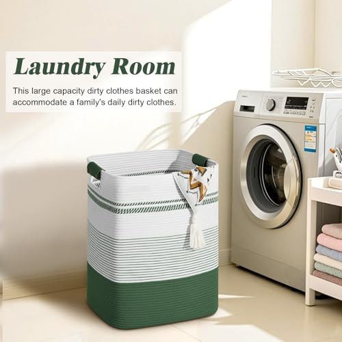 Laundry Hamper, 85L Tall Laundry Basket with Leather Handles, Rectangle Large Clothes Hamper for Organizing, Cotton Woven Laundry Baskets Storage Hampers for Bedroom, Nursery, Living Room - Image 4