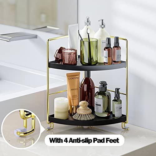 KINGNERWI 2-Tier Bathroom Counter Organizer, Vanity Corner Shelf, Black - Image 4