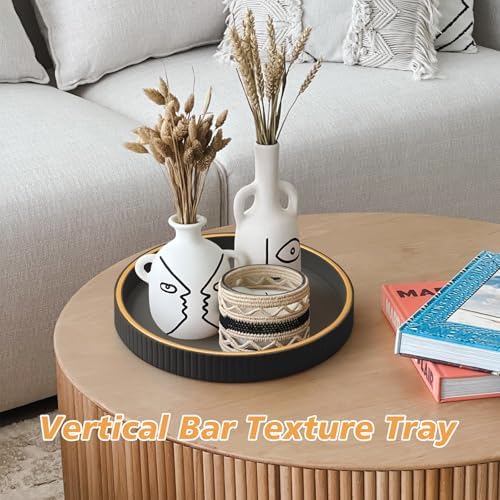 SANZIE Leather Tray Desktop Storage Organizer, Round Valet Tray, Black - Image 2