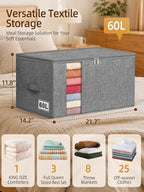 60L Rigid-Sided Blanket Storage Bags, 2 Pack, Gray - Image 3