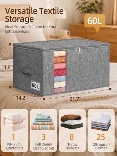 60L Rigid-Sided Blanket Storage Bags, 2 Pack, Gray - Image 3