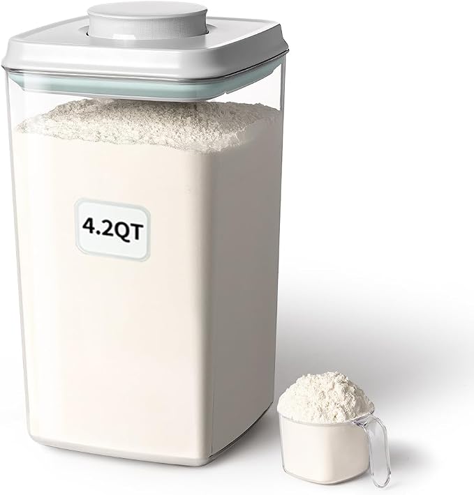 Ankou Airtight Pop Food Storage Container with Lid & 130ml Scoop, 4L/4.2qt BPA-Free Cereal, Rice, Flour, Pasta & Snack Container, Stackable & Durable,Kitchen Pantry Organizer by ANKOU
