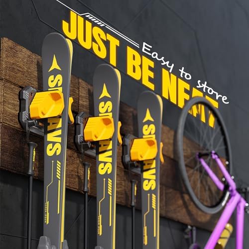 Ski & Snowboard Wall Rack for Garage - Fits Any Ski/board, Damage-Free Storage, Yellow, 6 Pack - Image 4