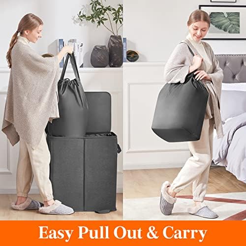 Lifewit Double Laundry Hamper with Lid, Removable Laundry Bags, Black - Image 5