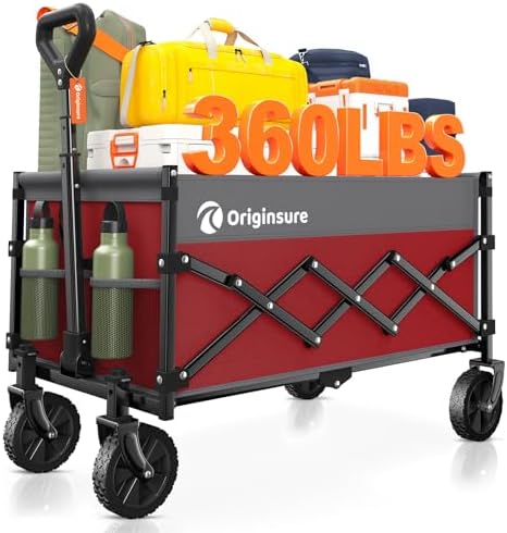 Originsure 110L Portable Foldable Wagon Cart, 360lbs Heavy Duty, Grey&Red by Unknown