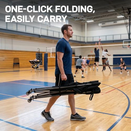 EVER ADVANCED Rolling Ball Storage Cart Lockable Wheels, 33x22.8in/45x25in Collapsible Garage Sports Equipment Organizer for Volleyball Basketball Tennis Toy Storage Multi-Sport Family Gym - Image 5