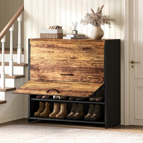 2-Door 5-Tier Shoe Cabinet, 15-20 Pairs Rustic Brown - Image 3