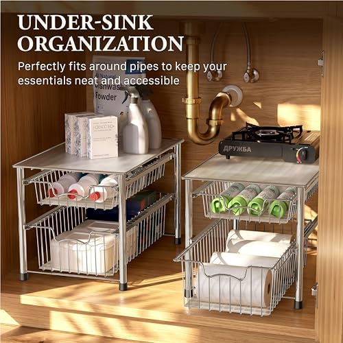 Simple Houseware Stackable 2 Tier Sliding Basket Organizer Drawer, Chrome - Image 6