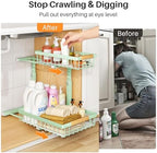 PXRACK Under Sink Organizer, Adjustable Height, 2 Tier Pull Out Under Cabinet Organizer, Slide Out Thickened Metal Under Sink Storage for Kitchen Bathroom Laundry Pantry Cabinet, Green, Large-2-Pack - Image 3