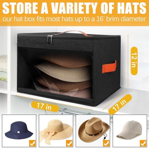 kushon Upgraded Hat Storage Box for Women & Men,Closet Hat Boxes Organizer Bag with Dustproof Lids,Cowboy Hat Box,Hat Carrier Case For Travel - Image 4