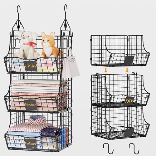 Hanging Closet Organizers and Storage, 6 Tier Closet Shelf Clothes Organizer with 2 S-Hooks, Multi-Functional Iron Wire Baskets, for Clothing, Sweaters, Handbags, Hat, Canned by Unknown